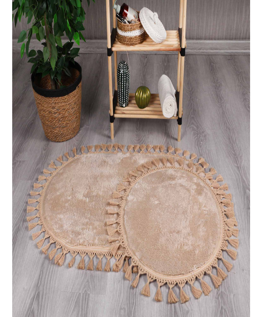 Simirna Dekoratif Peluş Oval 60x100-50x60 Ponpon Saçaklı Klozet Takımı resmi