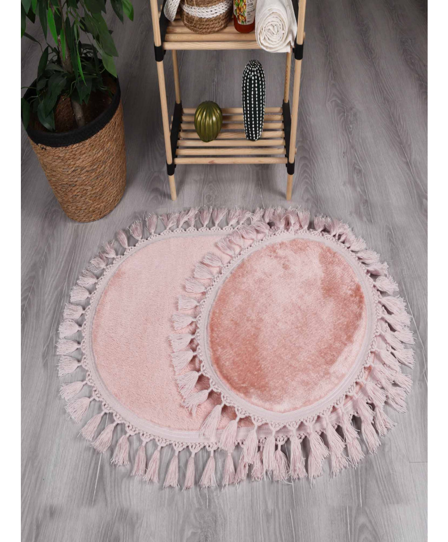 Simirna Dekoratif Peluş Oval 60x100-50x60 Ponpon Saçaklı Klozet Takımı resmi