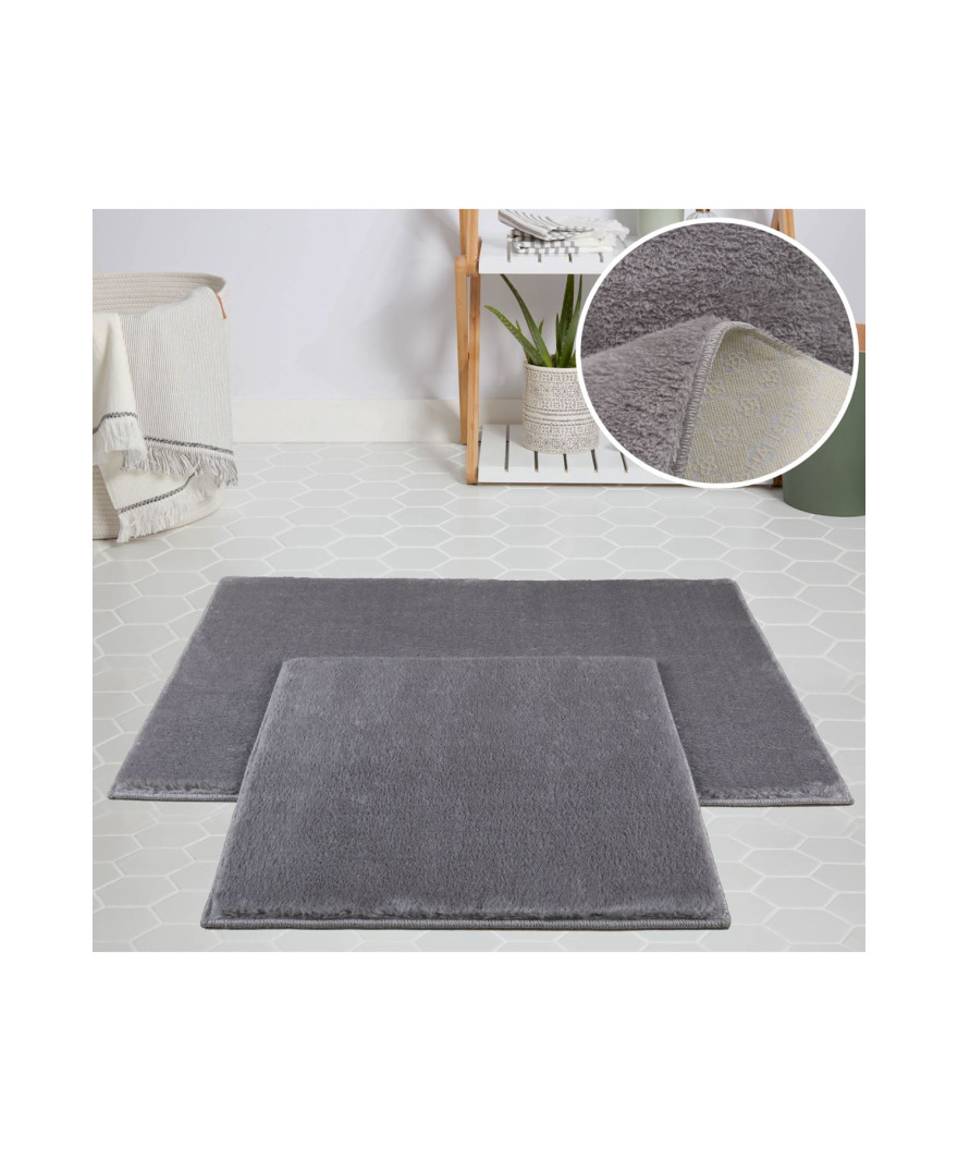 Peluş Açık Gri Paspas Takımı  resmi