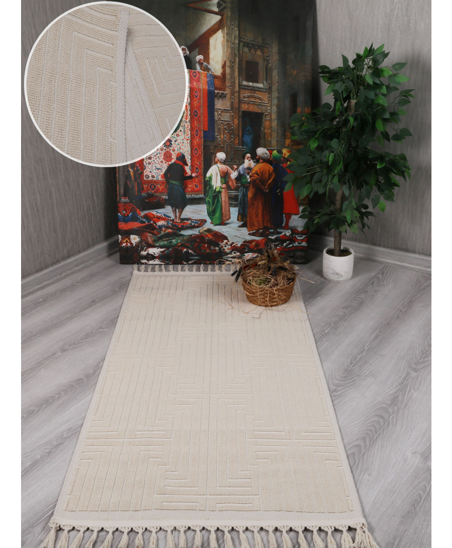 Modern Pamuk Dokuma Kilim Saçaklı  resmi