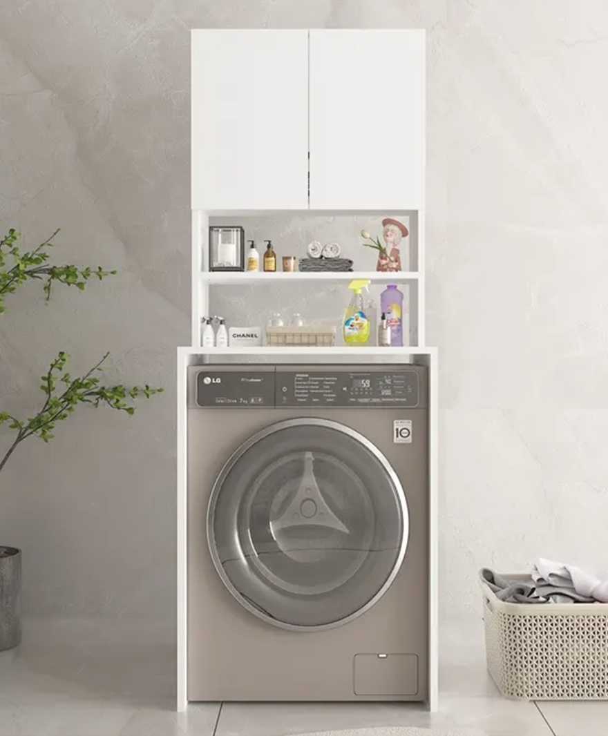 Üst Dolaplı-kapaklı Çok Amaçlı Çamaşır Makinesi -Banyo Dolabı resmi